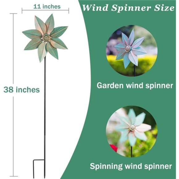 Pinwheels for Yard and Garden, 38 Inches Metal Kinetic Wind Spinner - Picture 3 of 7
